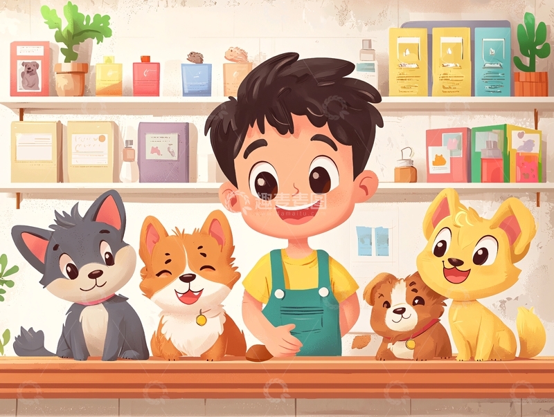 高清大图下载【趣麦麦图】宠物店男孩与可爱宠物