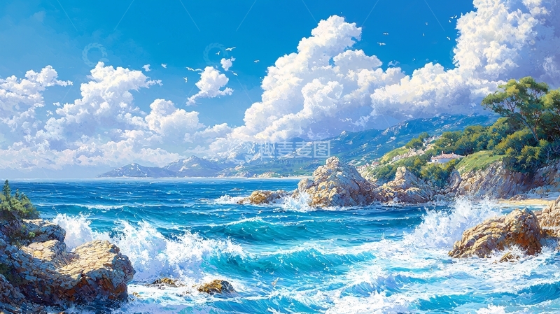 高清大图下载【趣麦麦图】碧海蓝天白云海岛风景