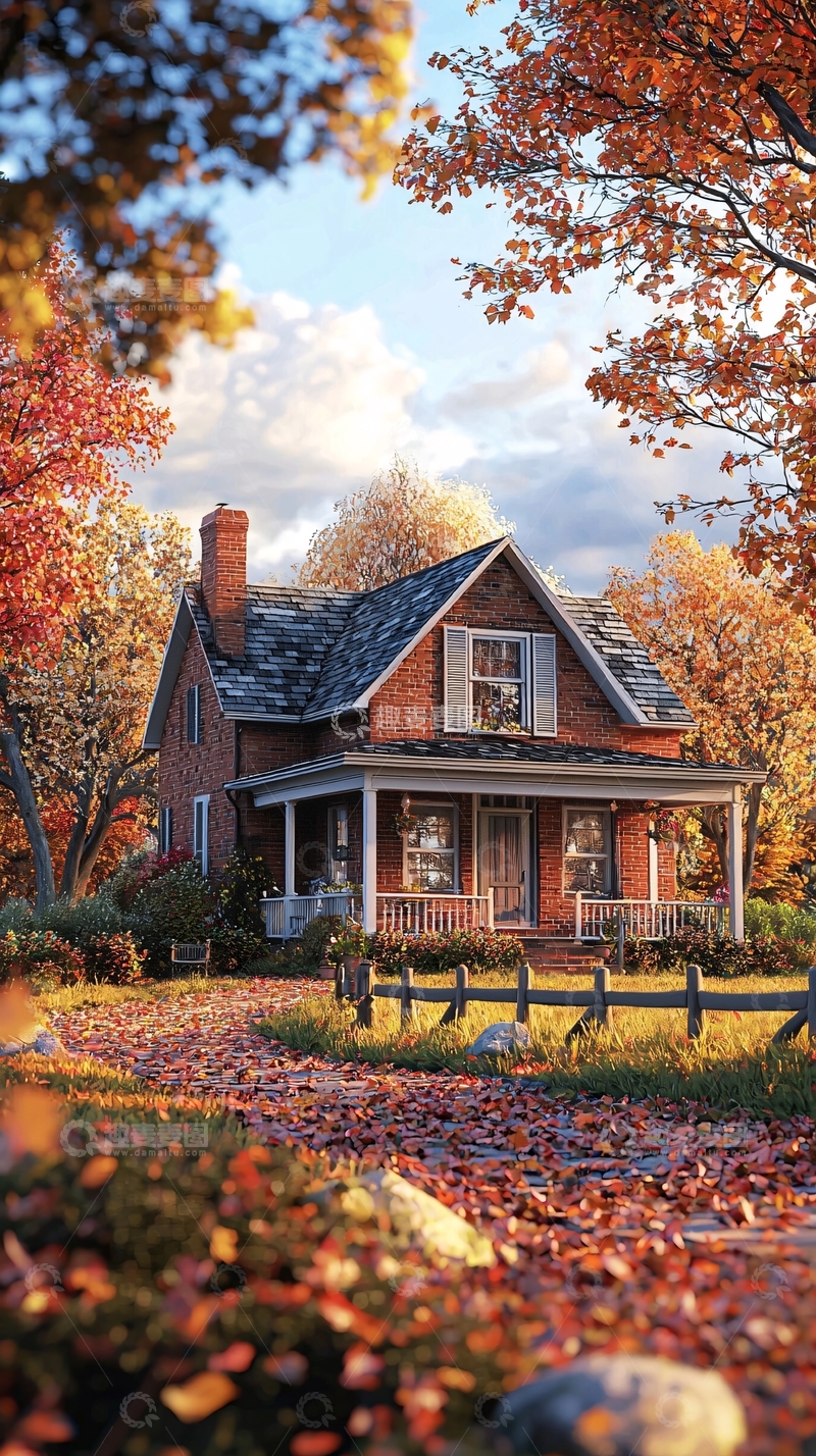 高清大图下载【趣麦麦图】秋日红砖小屋