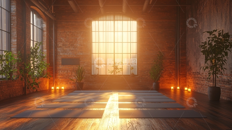 高清大图下载【趣麦麦图】明亮光线下的空旷瑜伽室