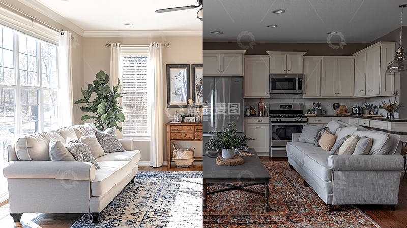 高清大图下载【趣麦麦图】温馨舒适的客厅厨房一体