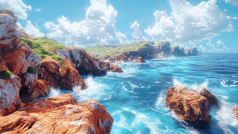 高清大图下载【趣麦麦图】蔚蓝海岸的岩石景观