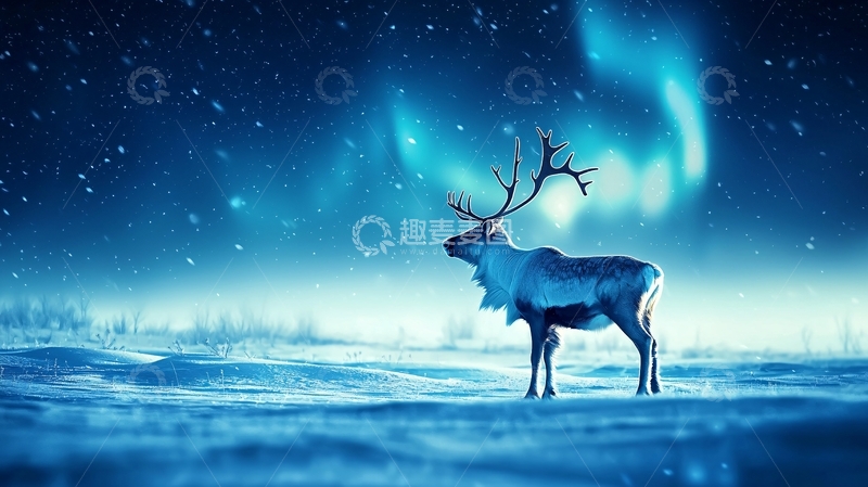 高清大图下载【趣麦麦图】雪地上的驯鹿