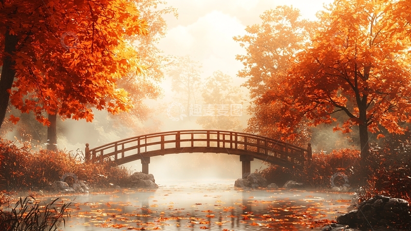 高清大图下载【趣麦麦图】秋日小桥流水美景