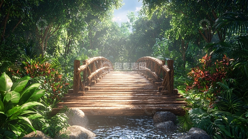 高清大图下载【趣麦麦图】热带雨林小桥流水