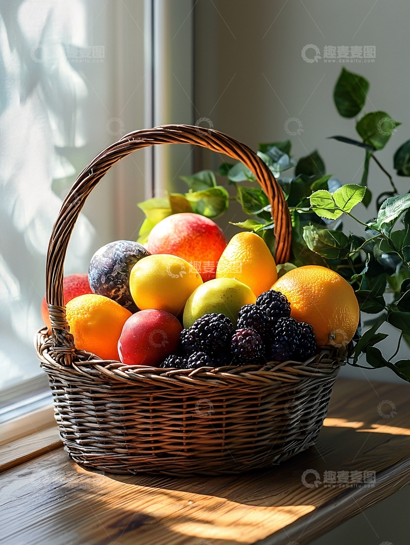 高清大图下载【趣麦麦图】一篮新鲜水果的特写