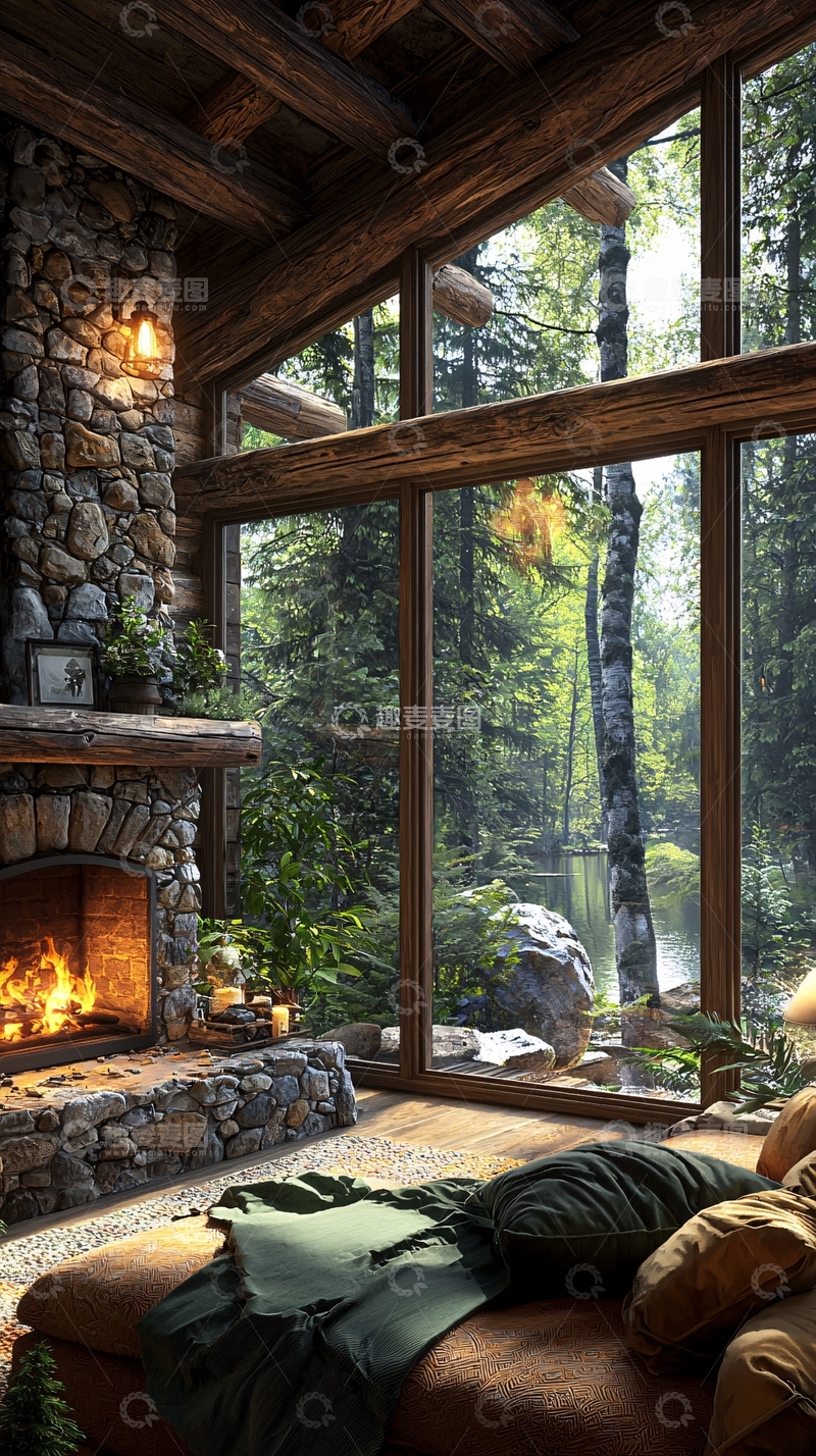 高清大图下载【趣麦麦图】壁炉旁的舒适小屋