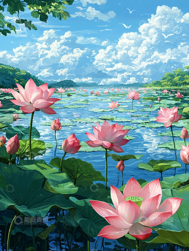 高清大图下载【趣麦麦图】荷花盛开的池塘