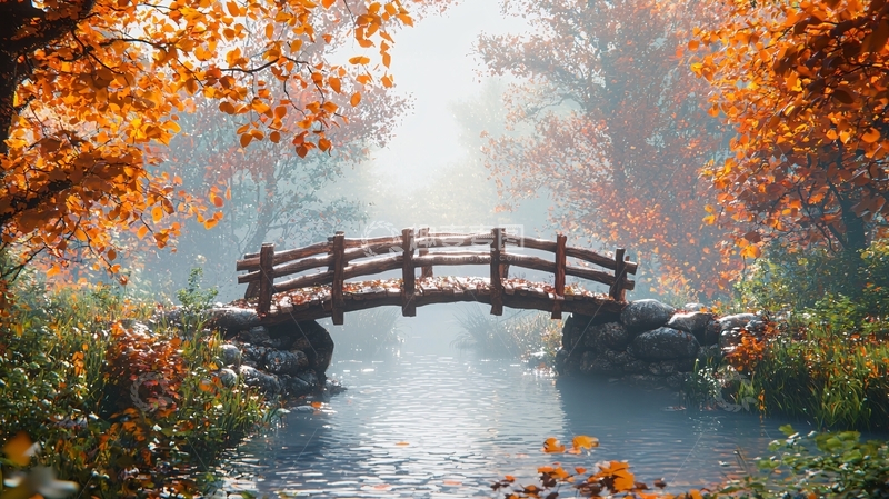 高清大图下载【趣麦麦图】秋日小桥流水美景