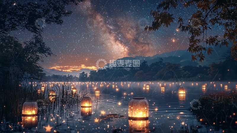 高清大图下载【趣麦麦图】星空下的湖面