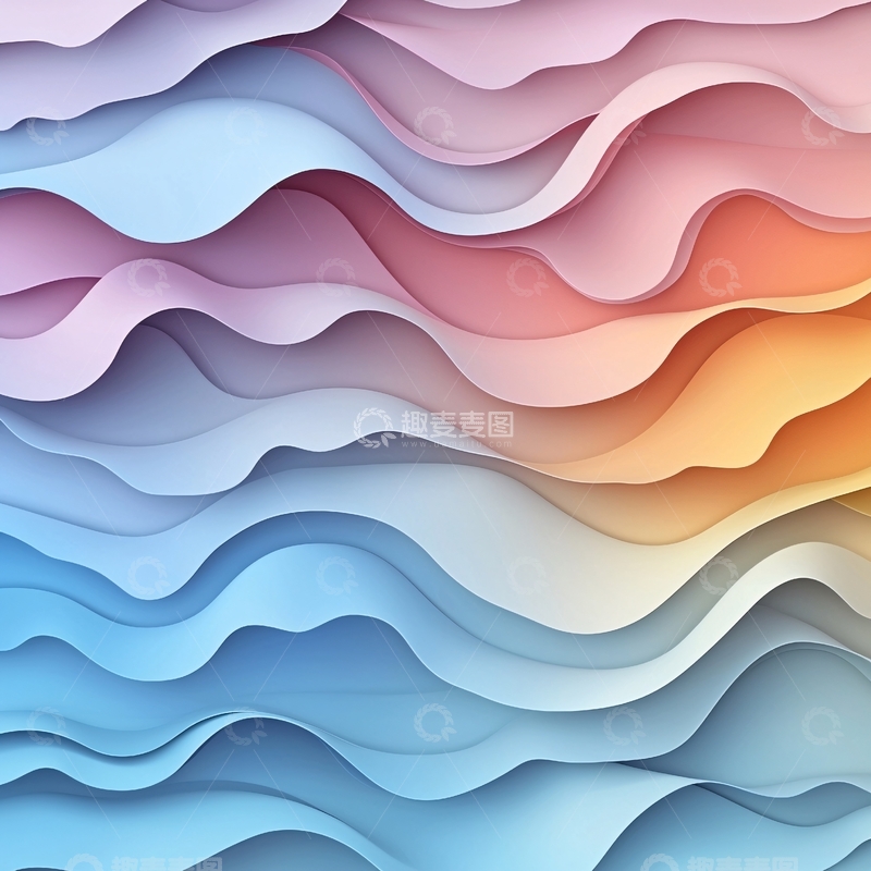 高清大图下载【趣麦麦图】柔和渐变色纸质波浪