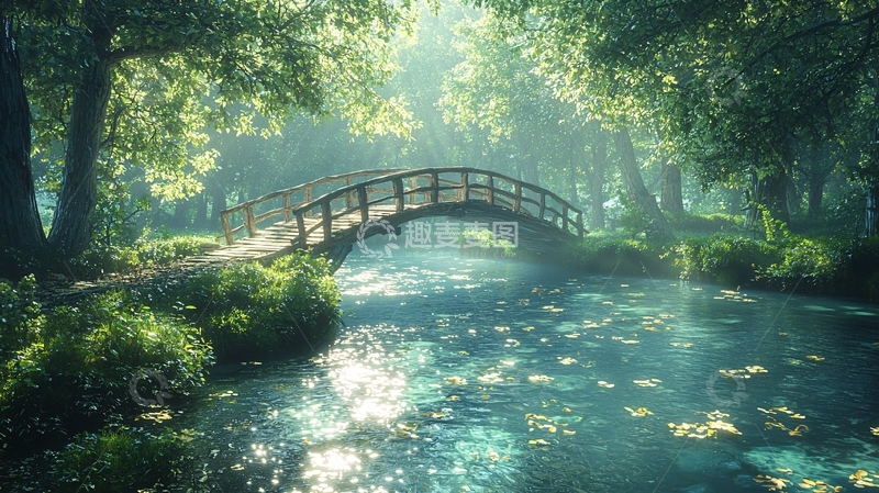 高清大图下载【趣麦麦图】森林小桥流水