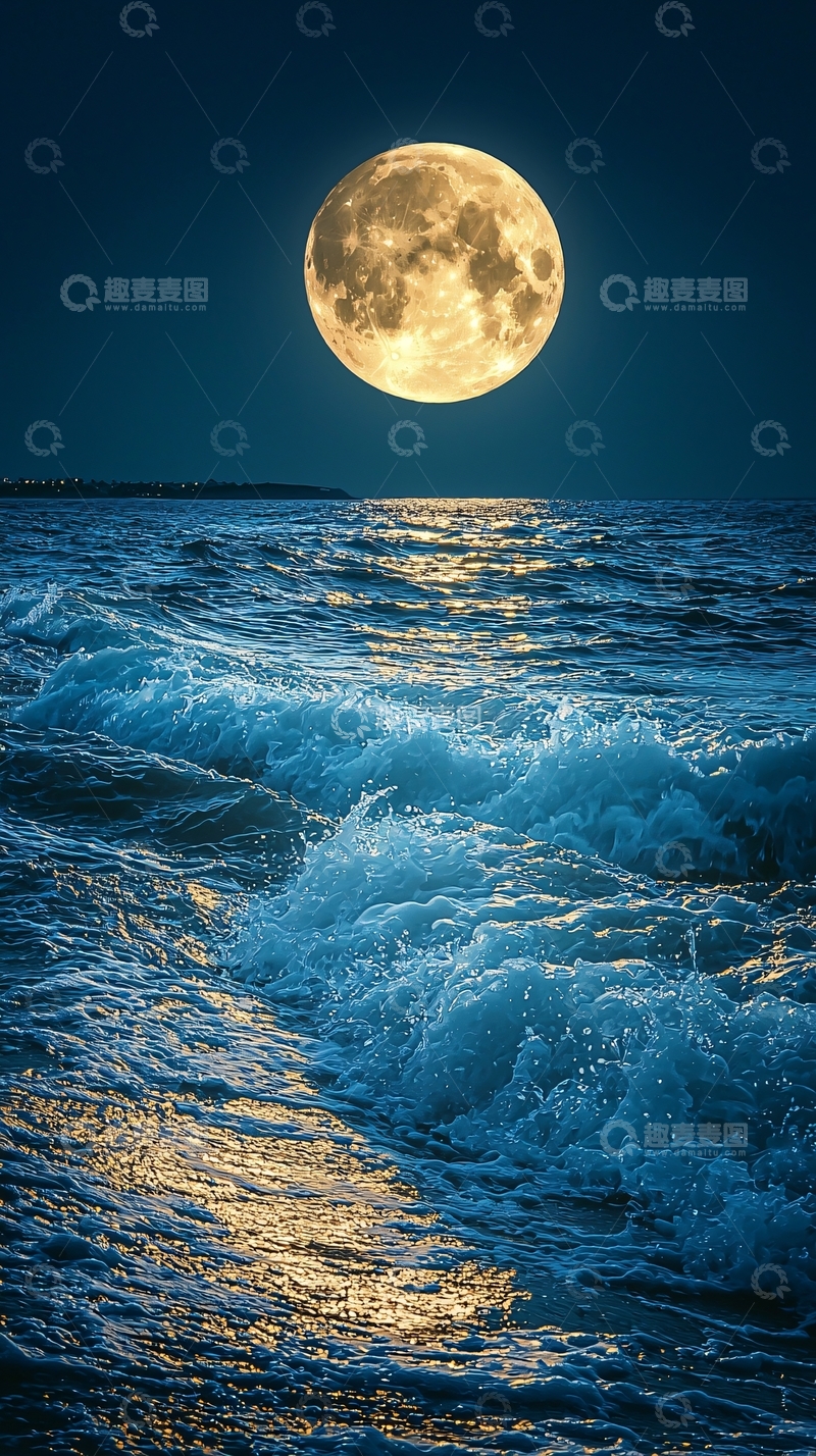 高清大图下载【趣麦麦图】海上明月夜波光粼粼