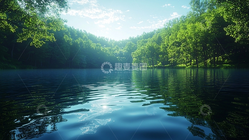 高清大图下载【趣麦麦图】宁静的湖面森林倒影