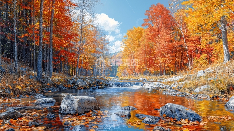 高清大图下载【趣麦麦图】秋日森林小溪的倒影