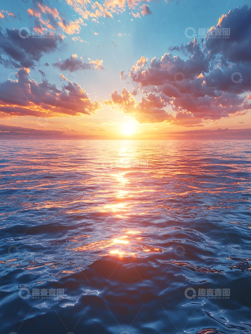高清大图下载【趣麦麦图】壮丽的海上日落美景