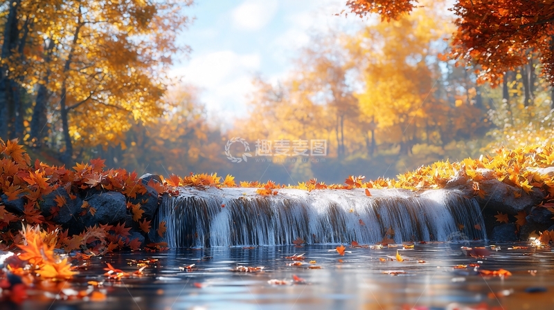 高清大图下载【趣麦麦图】秋季瀑布风景如画