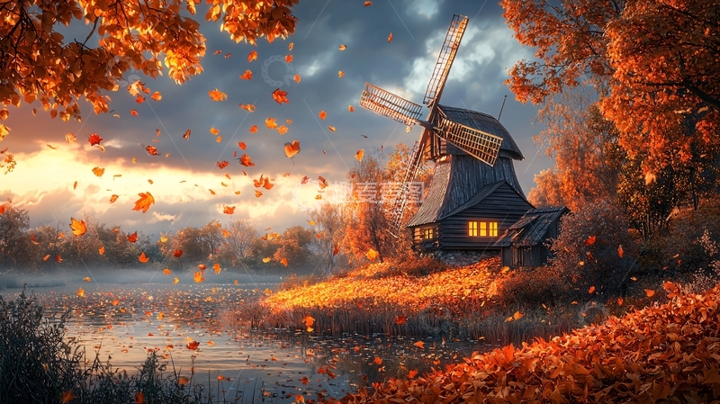 高清大图下载【趣麦麦图】秋日风车小屋