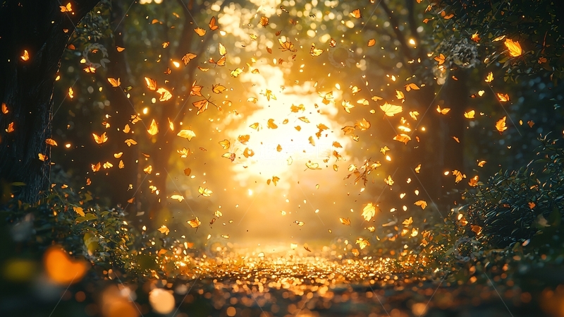 高清大图下载【趣麦麦图】阳光洒在落叶林间