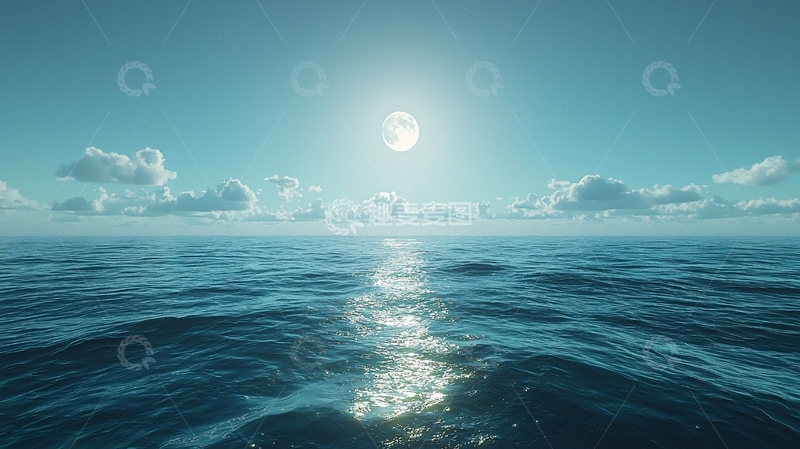 高清大图下载【趣麦麦图】平静的海面月光照耀