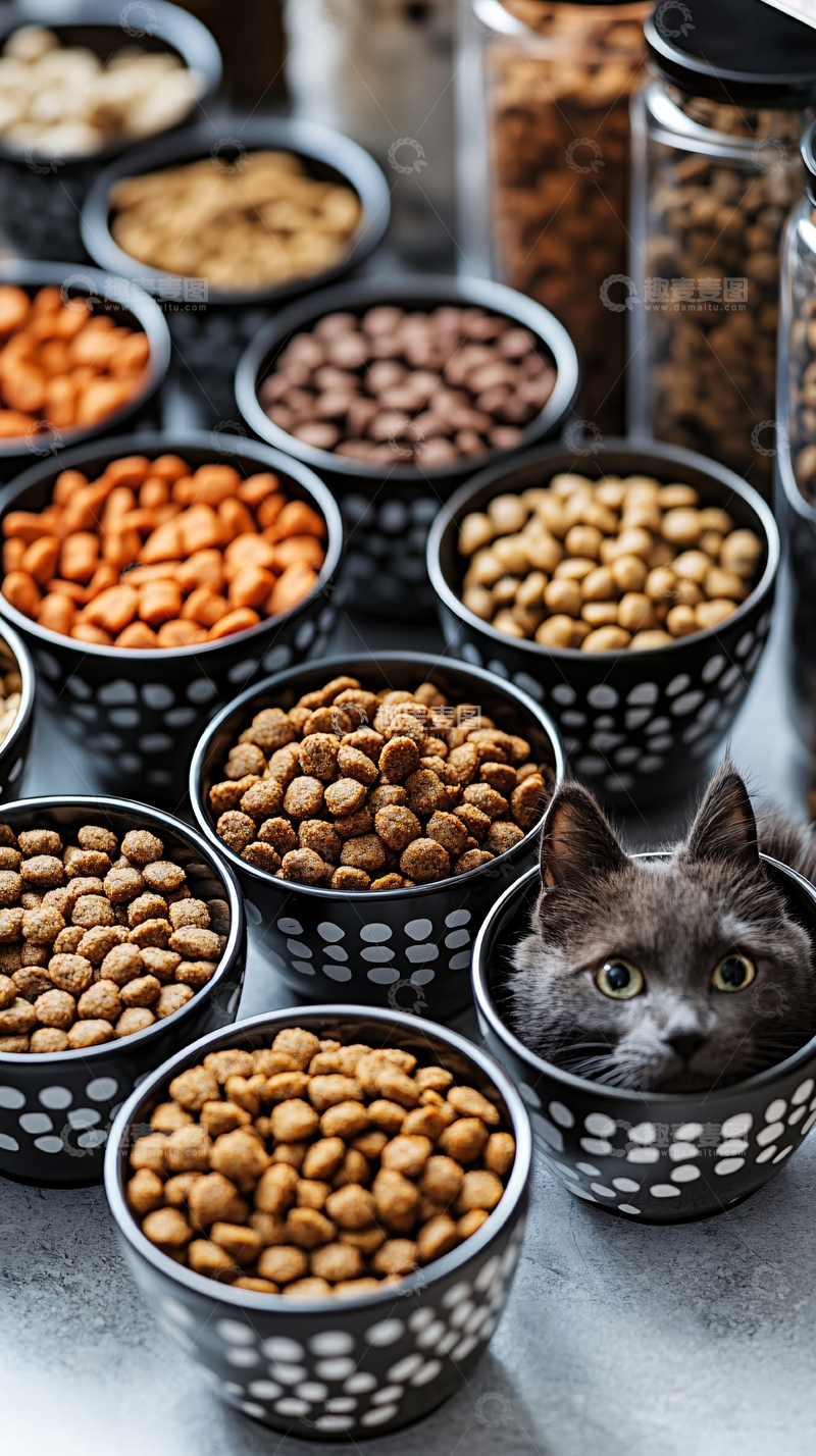 高清大图下载【趣麦麦图】猫咪与猫粮堆