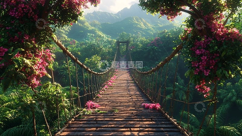 高清大图下载【趣麦麦图】热带雨林中的吊桥