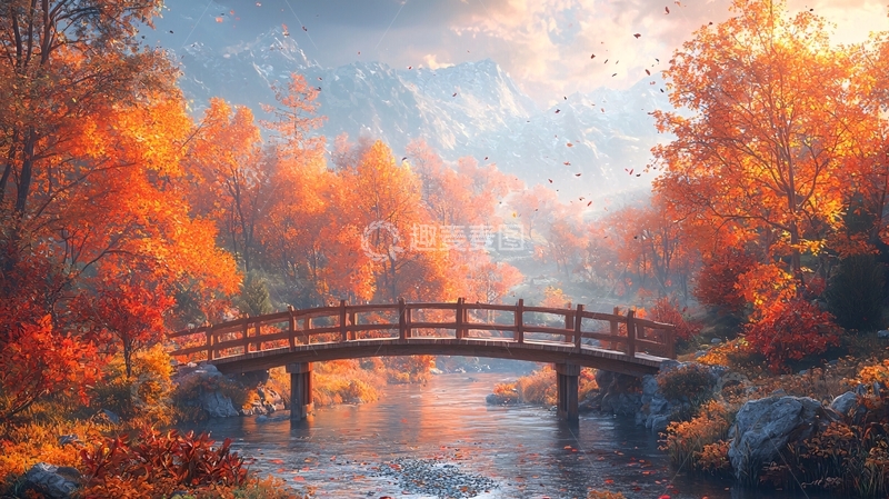 高清大图下载【趣麦麦图】秋日桥梁风景如画