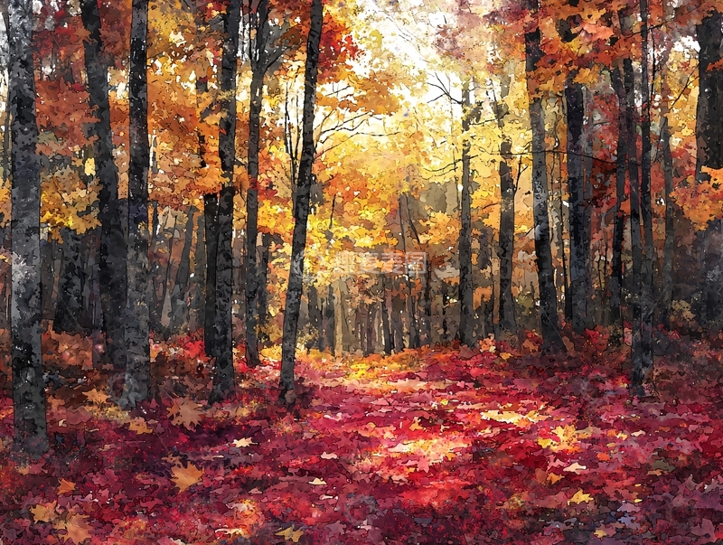 高清大图下载【趣麦麦图】秋天森林的落叶小径