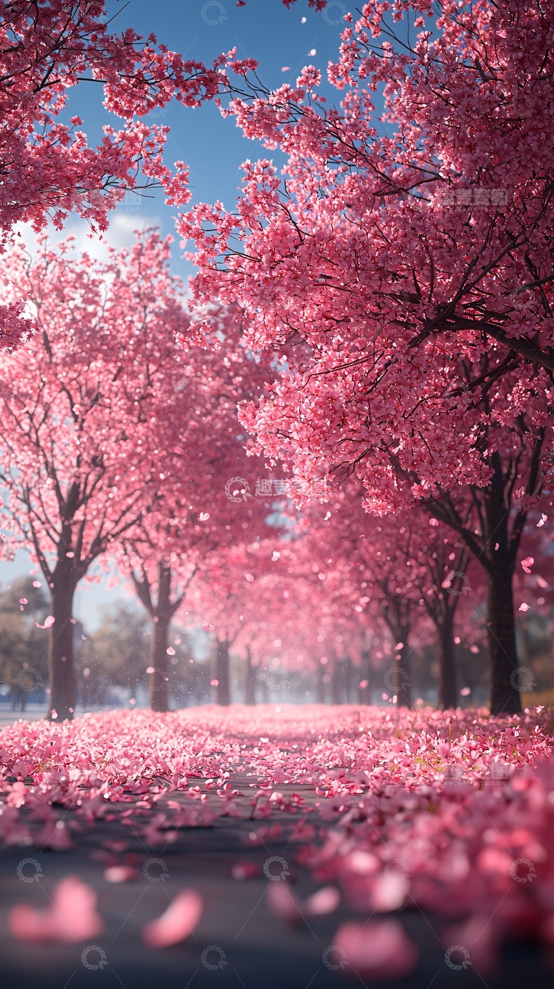 高清大图下载【趣麦麦图】粉色樱花盛开的场景