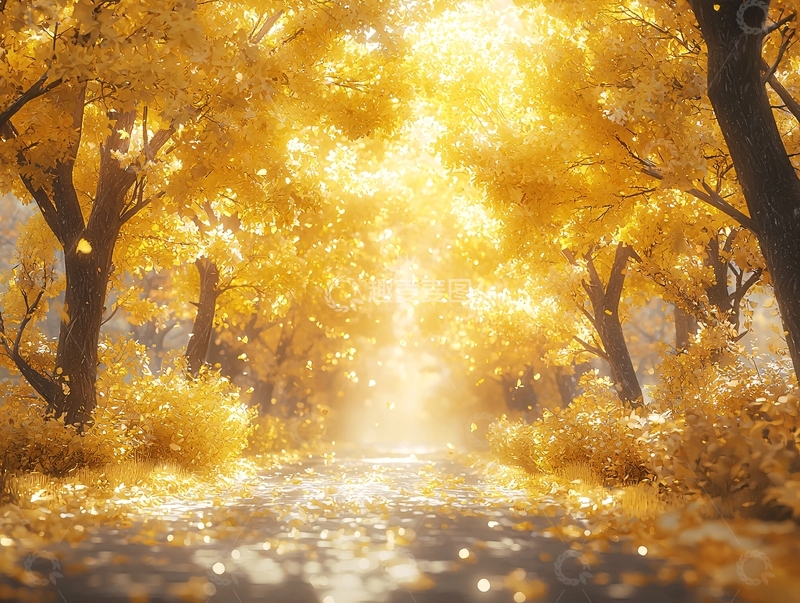 高清大图下载【趣麦麦图】金色秋季森林小路