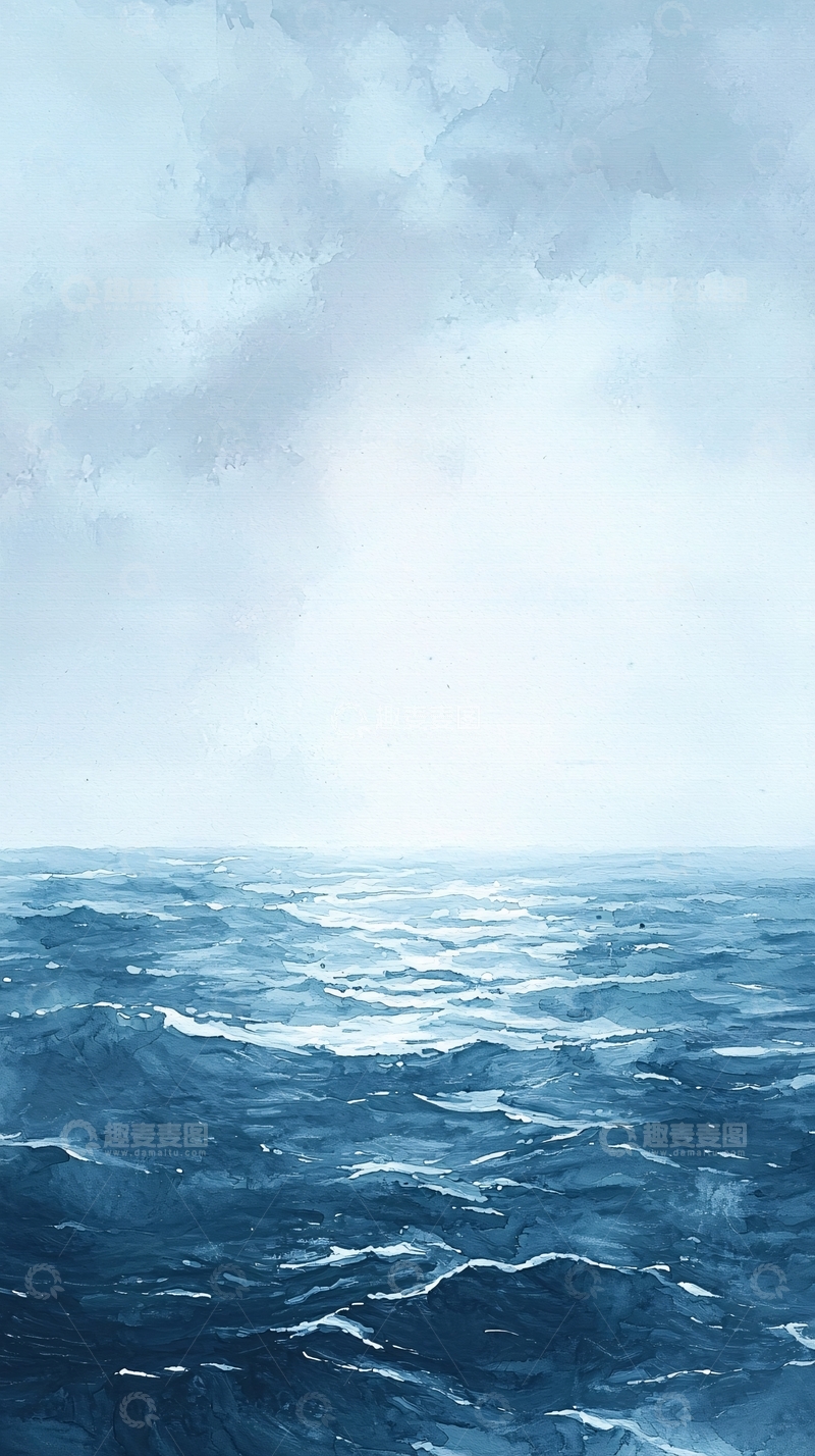 高清大图下载【趣麦麦图】水彩风格的平静海面