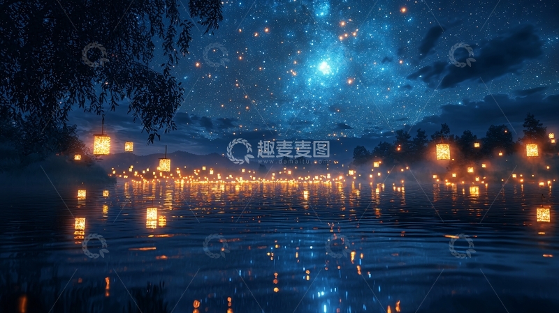 高清大图下载【趣麦麦图】星空下的湖面