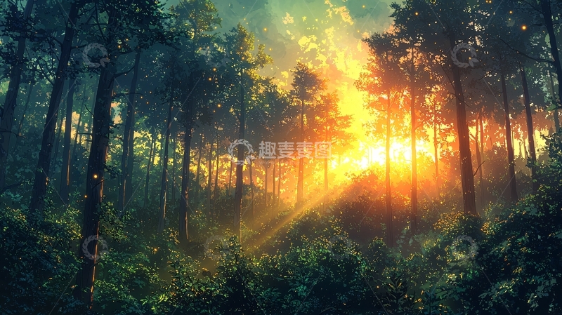 高清大图下载【趣麦麦图】阳光穿过森林的景象