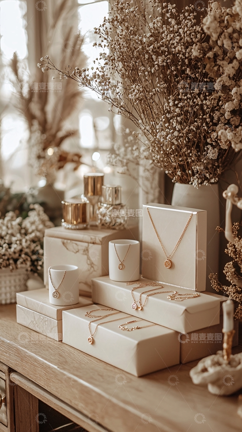 高清大图下载【趣麦麦图】米色首饰礼盒静物
