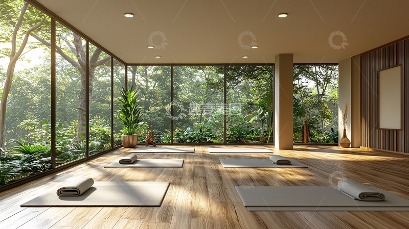 高清大图下载【趣麦麦图】宽敞明亮的瑜伽室