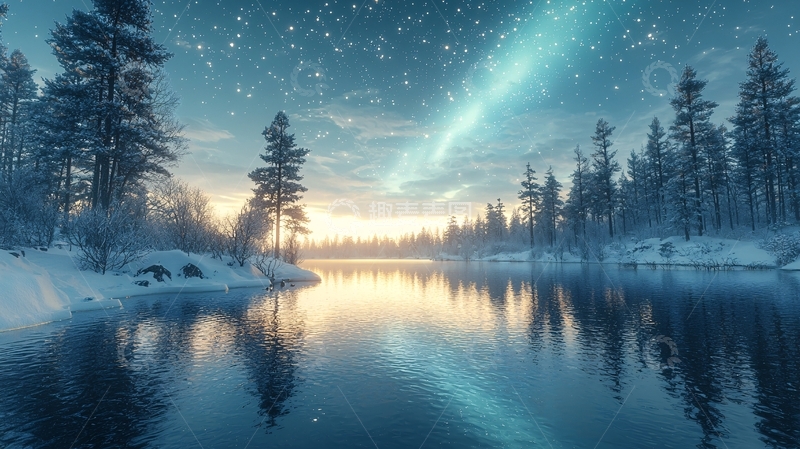 高清大图下载【趣麦麦图】夜空下的湖面星轨