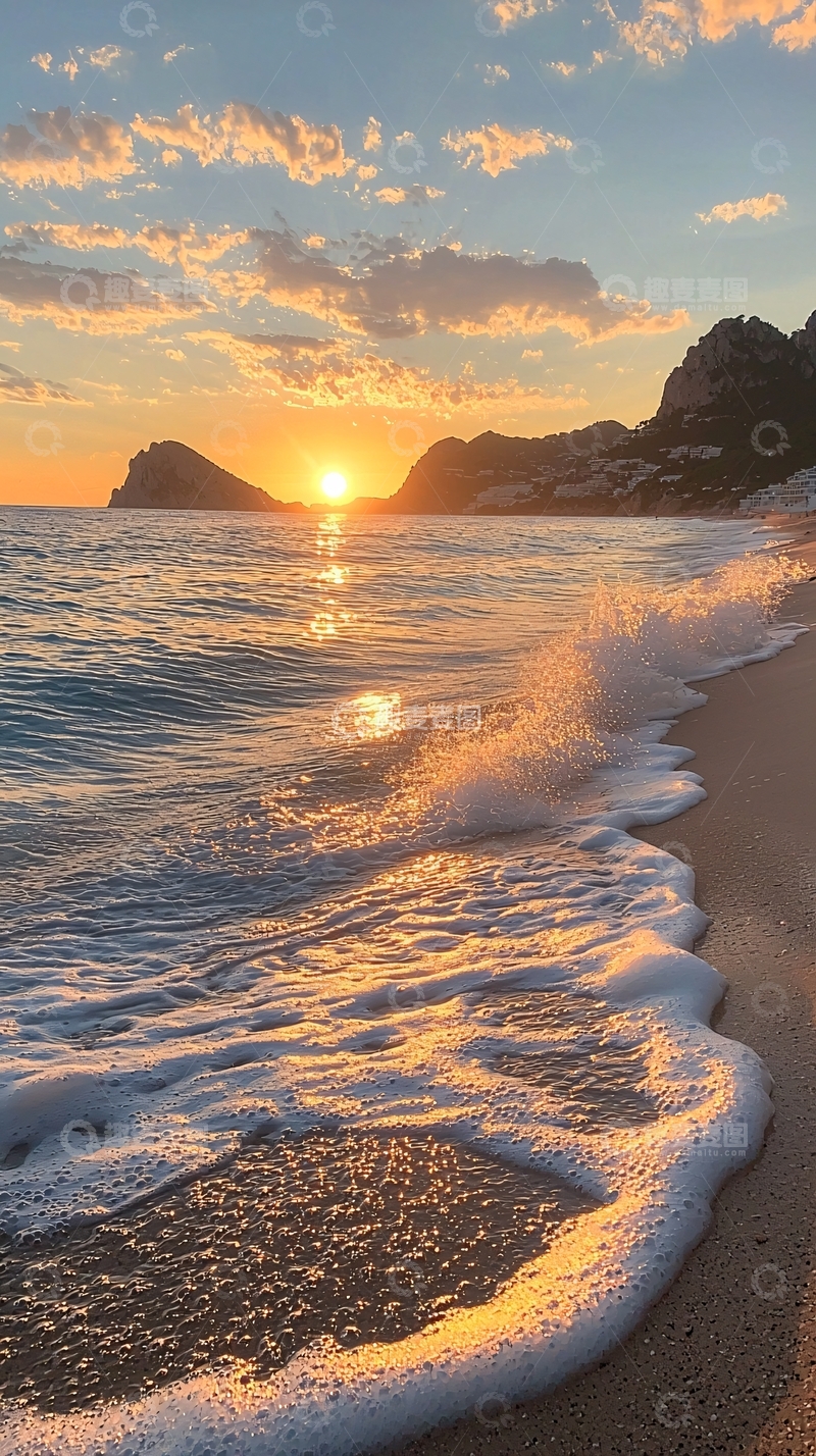 高清大图下载【趣麦麦图】金色沙滩日落海景