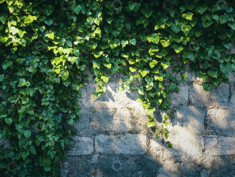 高清大图下载【趣麦麦图】绿叶覆盖的石墙
