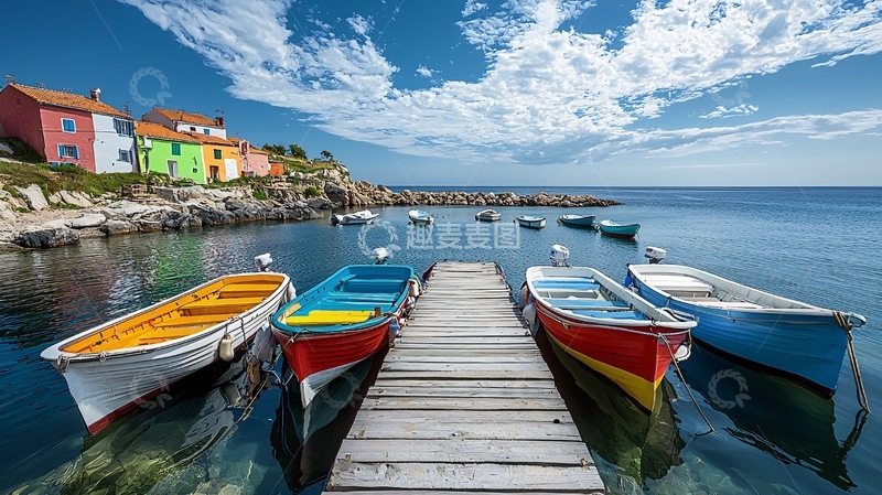 高清大图下载【趣麦麦图】色彩鲜艳的渔船停靠