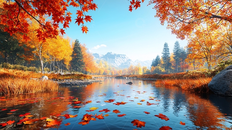 高清大图下载【趣麦麦图】秋日湖畔的色彩斑斓