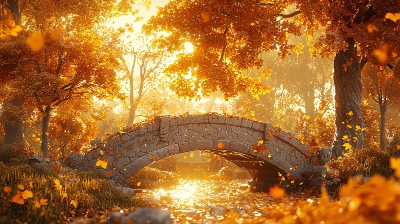 高清大图下载【趣麦麦图】秋日阳光下的石桥美景