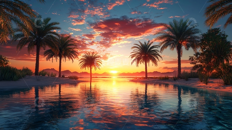 高清大图下载【趣麦麦图】热带海滩日落风光