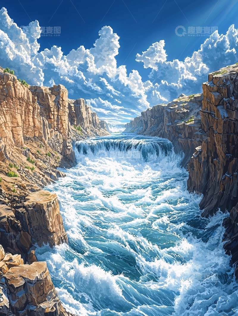 高清大图下载【趣麦麦图】峡谷奔腾的瀑布和河流