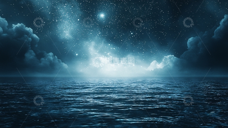 高清大图下载【趣麦麦图】宁静的星空下的海面