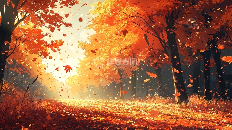 高清大图下载【趣麦麦图】落叶纷飞的秋日森林
