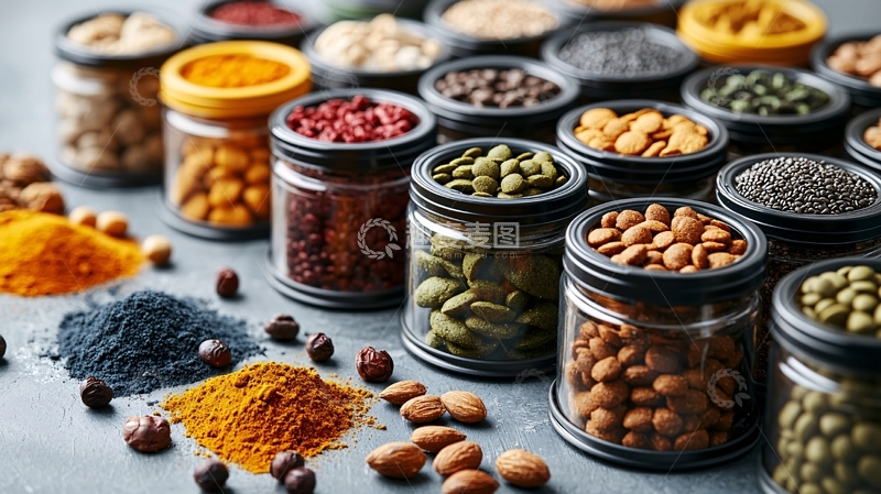 高清大图下载【趣麦麦图】各种香料食材在罐子里