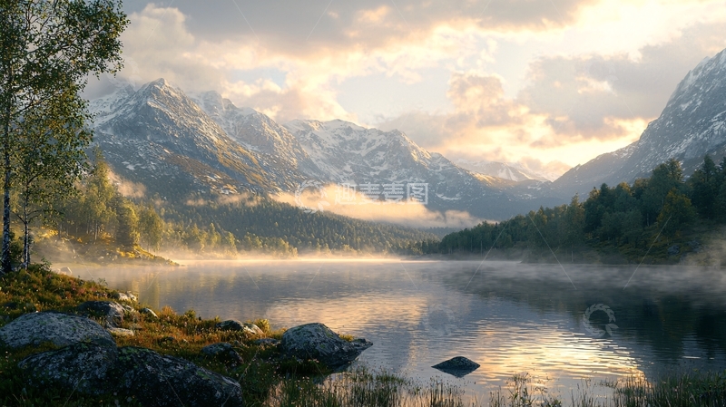 高清大图下载【趣麦麦图】湖面平静倒映山峦的风景