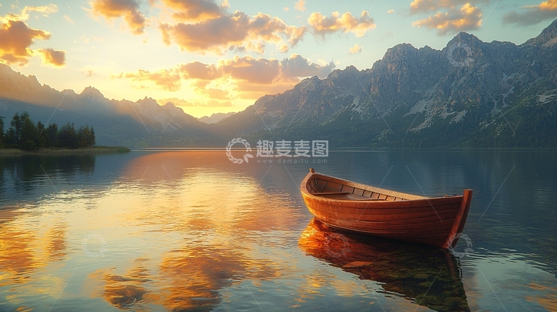 高清大图下载【趣麦麦图】宁静湖面上的小船