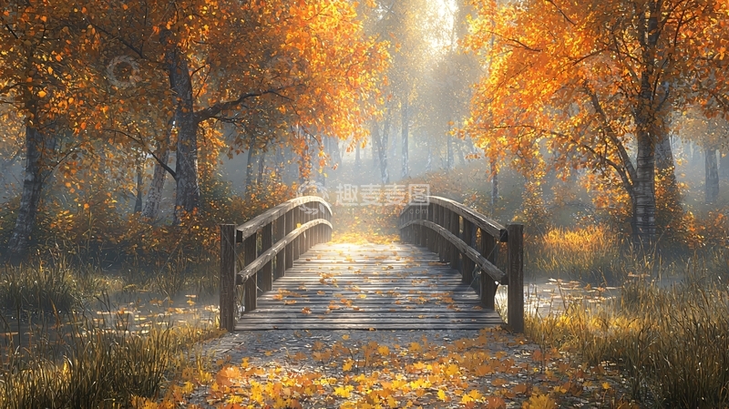高清大图下载【趣麦麦图】秋日阳光下的小桥流水