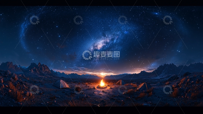 高清大图下载【趣麦麦图】星空下的营火